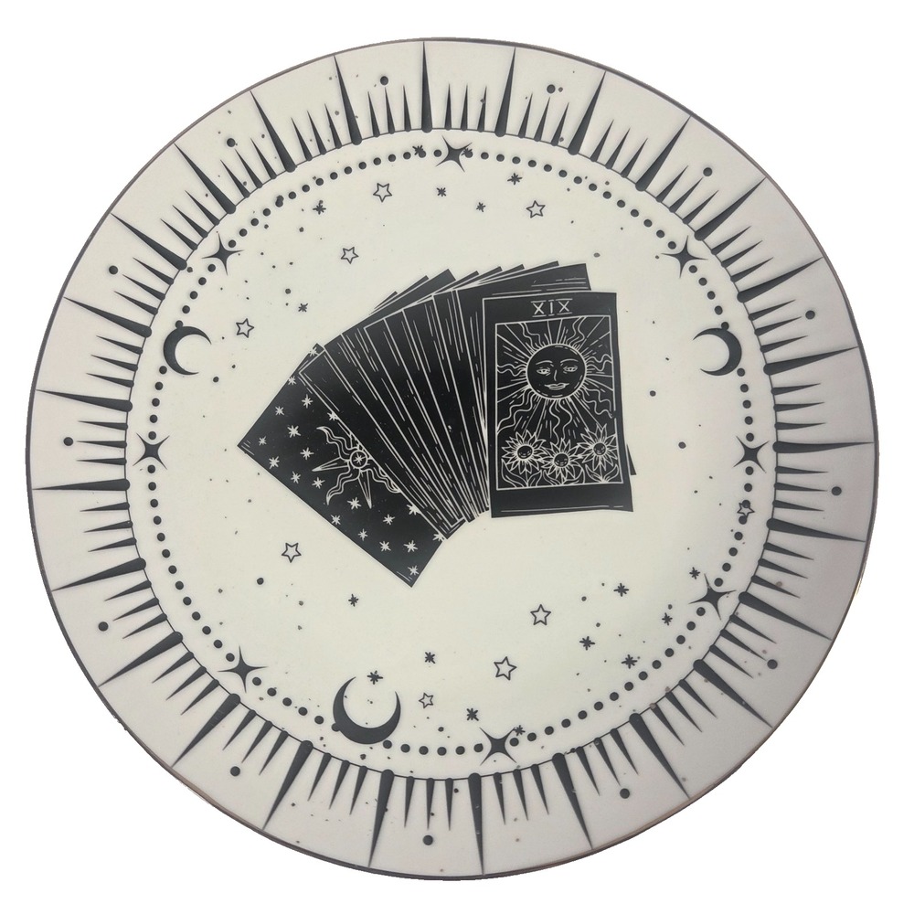 10 Strawberry Street Tarot Card Plate 8 Inch Ivory Black Celestial Gothic New